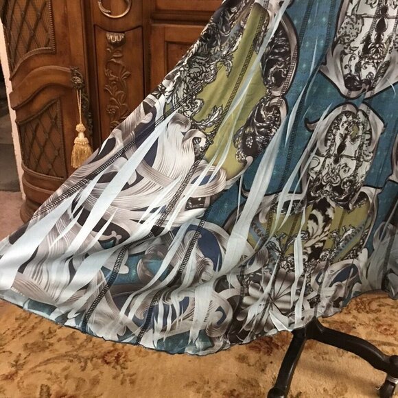 ONE WORLD. Size XL. Blues, Greens & Turquoise Flared Skirt. Waist 34-40". B12 - Picture 2 of 5